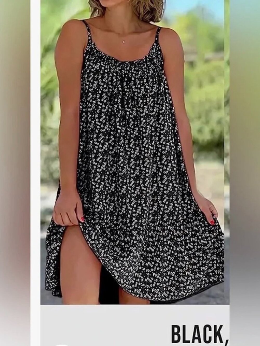 CamiBloom Black White Floral Summer Loose-Fit Printed Camisole Sundress Large